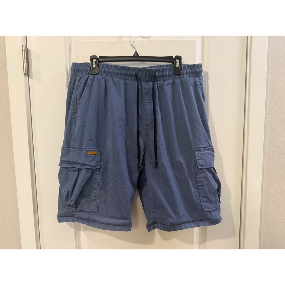 JMIERR Men Blue Cargo Shorts Elastic Drawstring Waist Cotton Size 38 Relaxed Fit